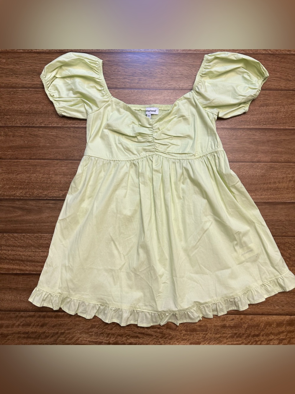 Motherhood Green Cotton Woven Smocked Square Neck Puff Sleeve Mini Dress S A224